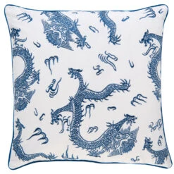 BARBARA Home Collection Kissenbezug Drache Weiß Blau