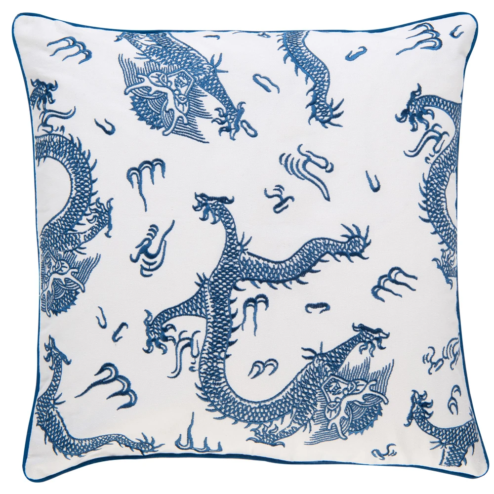BARBARA Home Collection Kissenbezug Drache Weiß Blau 1 BARBARA Home Collection Kissenbezug Drache Weiß Blau