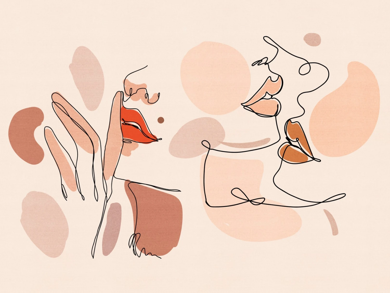 Digitaldruck Gesichter Gemalt Beige Rot Apricot ML2601 2 Digitaldruck Gesichter Gemalt Beige Rot Apricot ML2601 – Bild 2