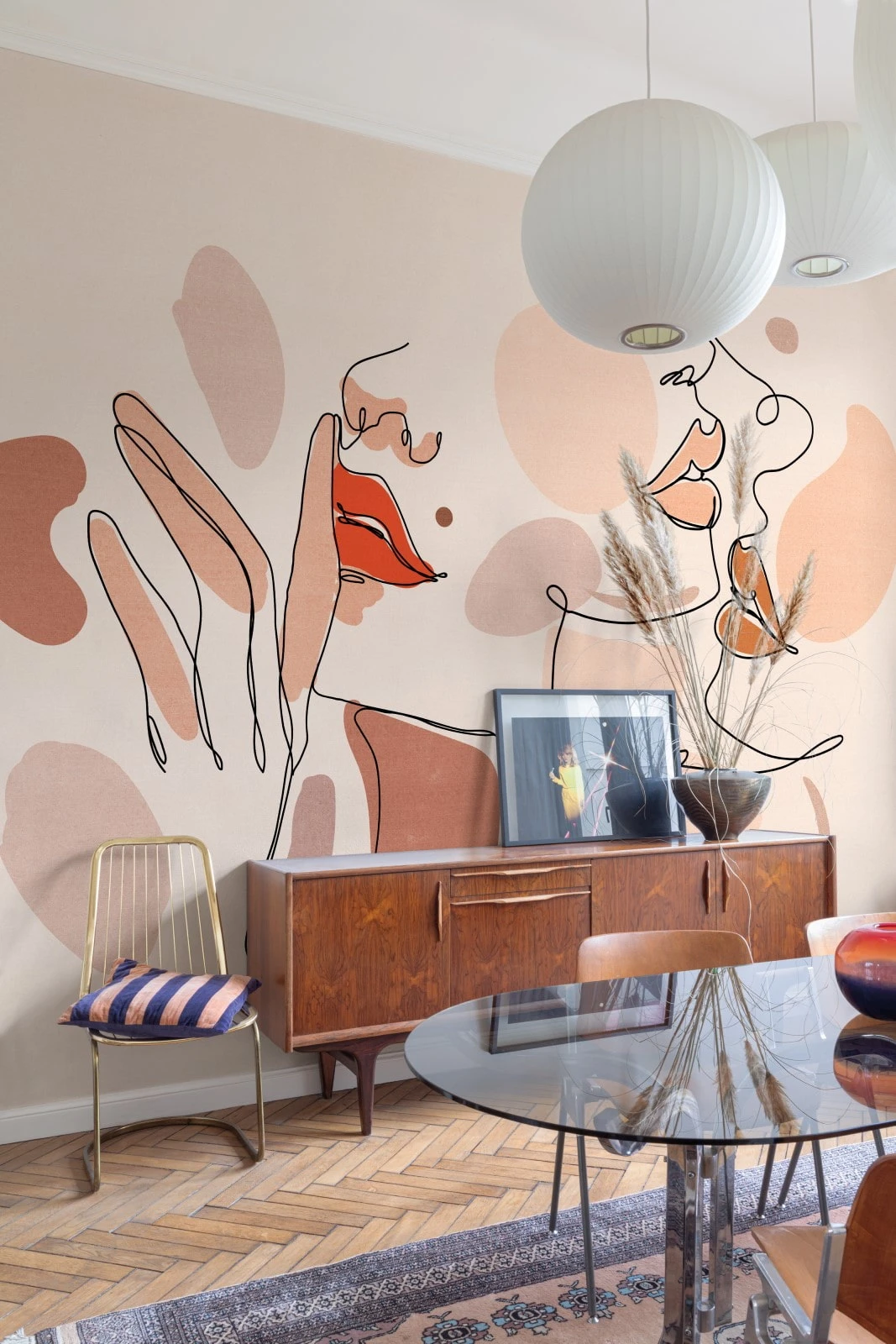 Digitaldruck Gesichter Gemalt Beige Rot Apricot ML2601 1 Digitaldruck Gesichter Gemalt Beige Rot Apricot ML2601