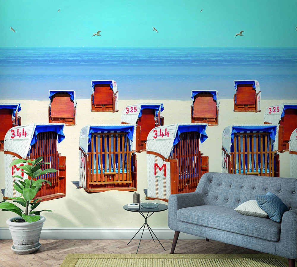 Fototapete Vlies Strand-Körbe See Blau Braun Beige 47218 1 Fototapete Vlies Strand-Körbe See Blau Braun Beige 47218