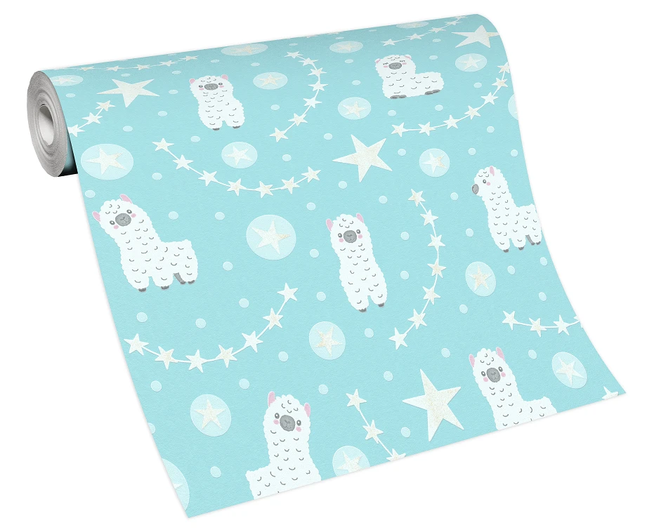 Kindertapete Sweet And Cool Alpaka-Motiv Türkis 10161-18 2 Kindertapete Sweet And Cool Alpaka-Motiv Türkis 10161-18 – Bild 2