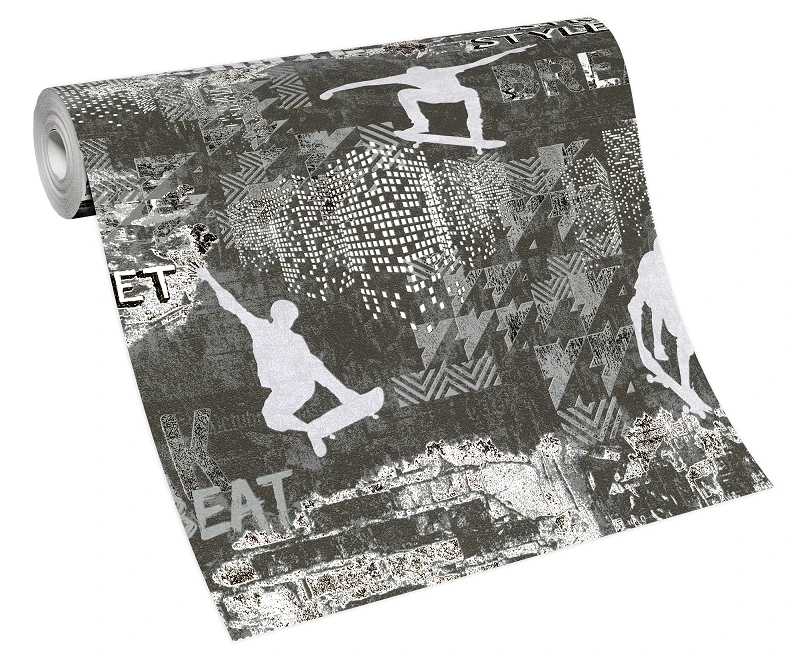 Kindertapete Sweet And Cool Skater Grau 10141-34 2 Kindertapete Sweet And Cool Skater Grau 10141-34 – Bild 2