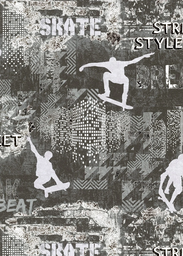 Kindertapete Sweet And Cool Skater Grau 10141-34 1 Kindertapete Sweet And Cool Skater Grau 10141-34