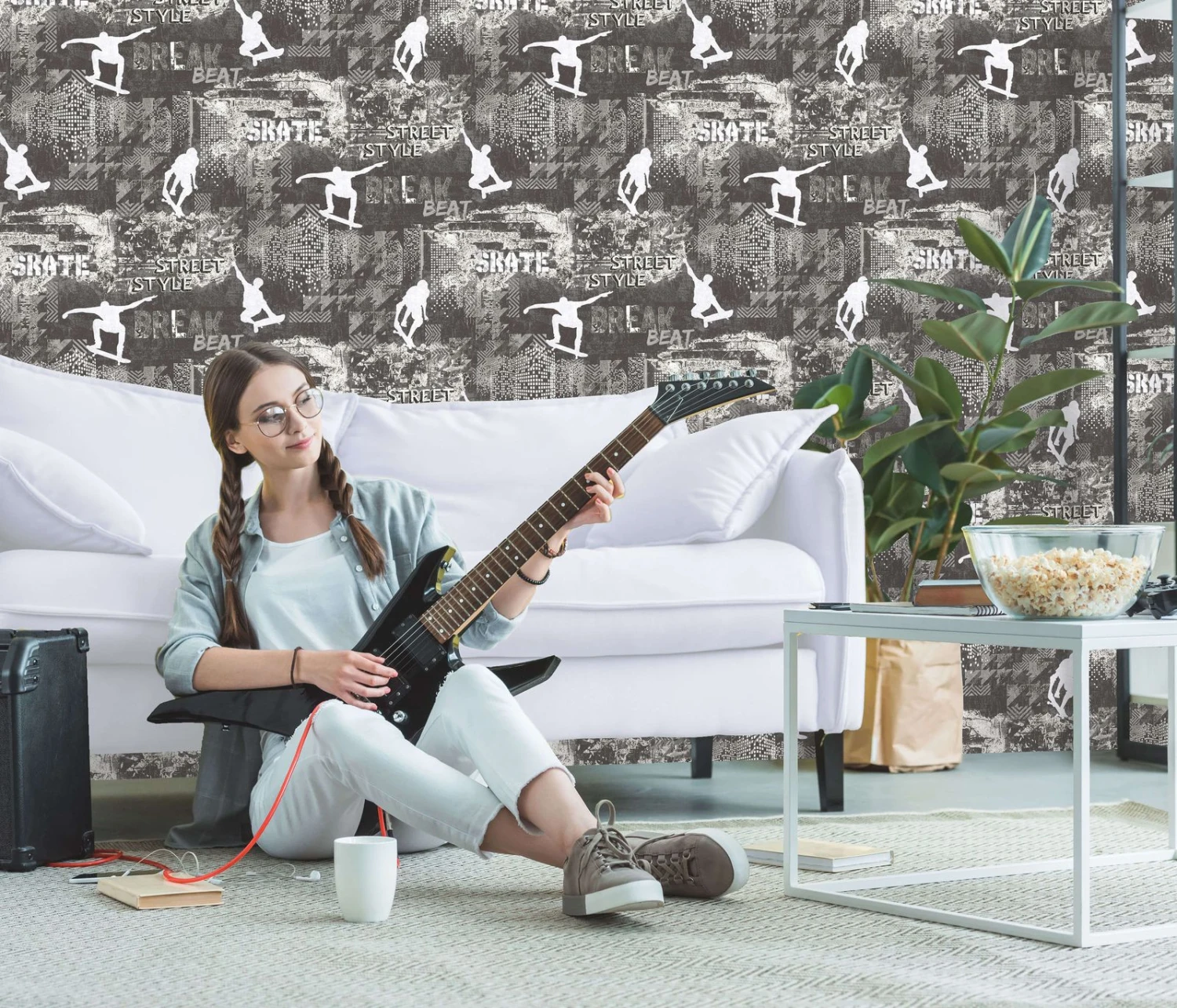 Kindertapete Sweet And Cool Skater Grau 10141-34 3 Kindertapete Sweet And Cool Skater Grau 10141-34 – Bild 3