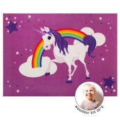 Kinderteppich Einhorn WASCHBAR Rutschhemmend 95x133cm -A.S. Creation Verkaufsgeschäft Spielteppich Einhorn Maedchen Kinder Lila WASCHB 3