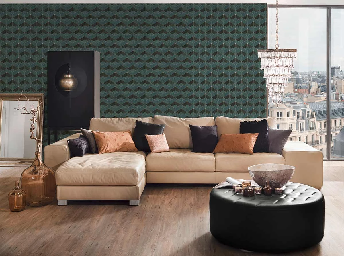 Tapete Vlies 3D-Effekt Grafisch Grün Schwarz Gold 38202-3 4 Tapete Vlies 3D-Effekt Grafisch Grün Schwarz Gold 38202-3 – Bild 4