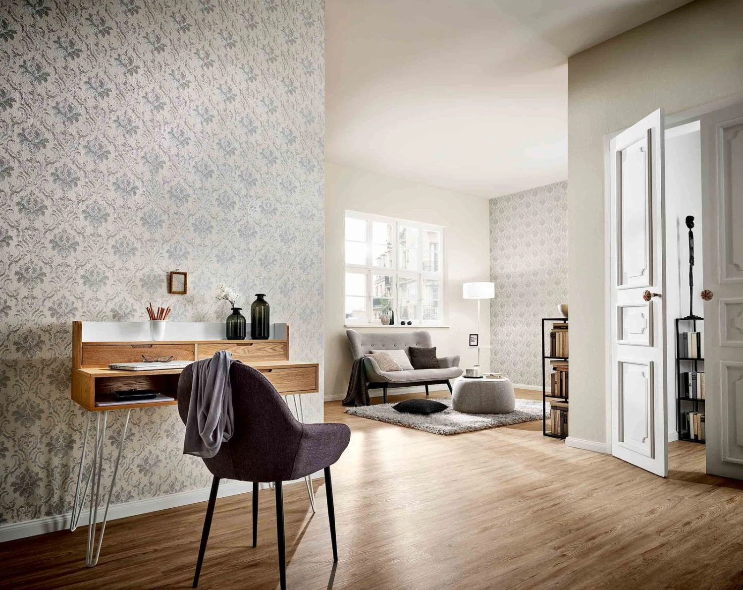 Tapete Vlies Barock Floral Creme-beige Silber Glanz 30624 2 Tapete Vlies Barock Floral Creme-beige Silber Glanz 30624 – Bild 2