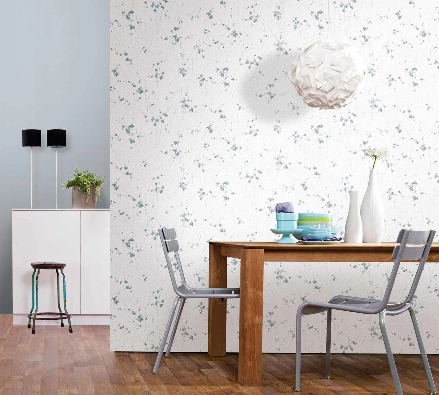 Tapete Vlies Blätter Striche Weiß Blau Glanz 6749-30 2 Tapete Vlies Blätter Striche Weiß Blau Glanz 6749-30 – Bild 2