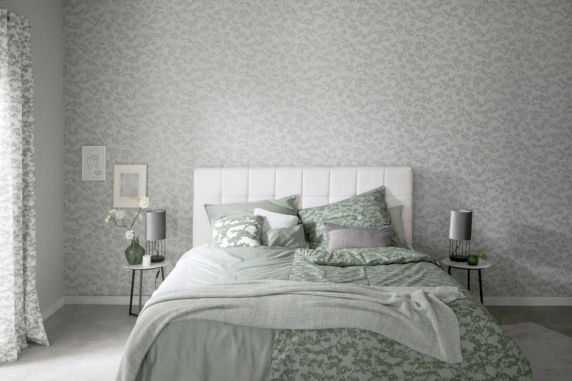 Tapete Vlies Blätter Vintage Grün Grau Glanz 32701 3 Tapete Vlies Blätter Vintage Grün Grau Glanz 32701 – Bild 3