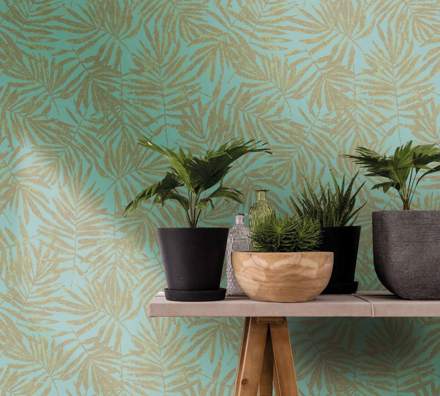 Tapete Vlies Blätter Blau Grün Metallic 31319 2 Tapete Vlies Blätter Blau Grün Metallic 31319 – Bild 2