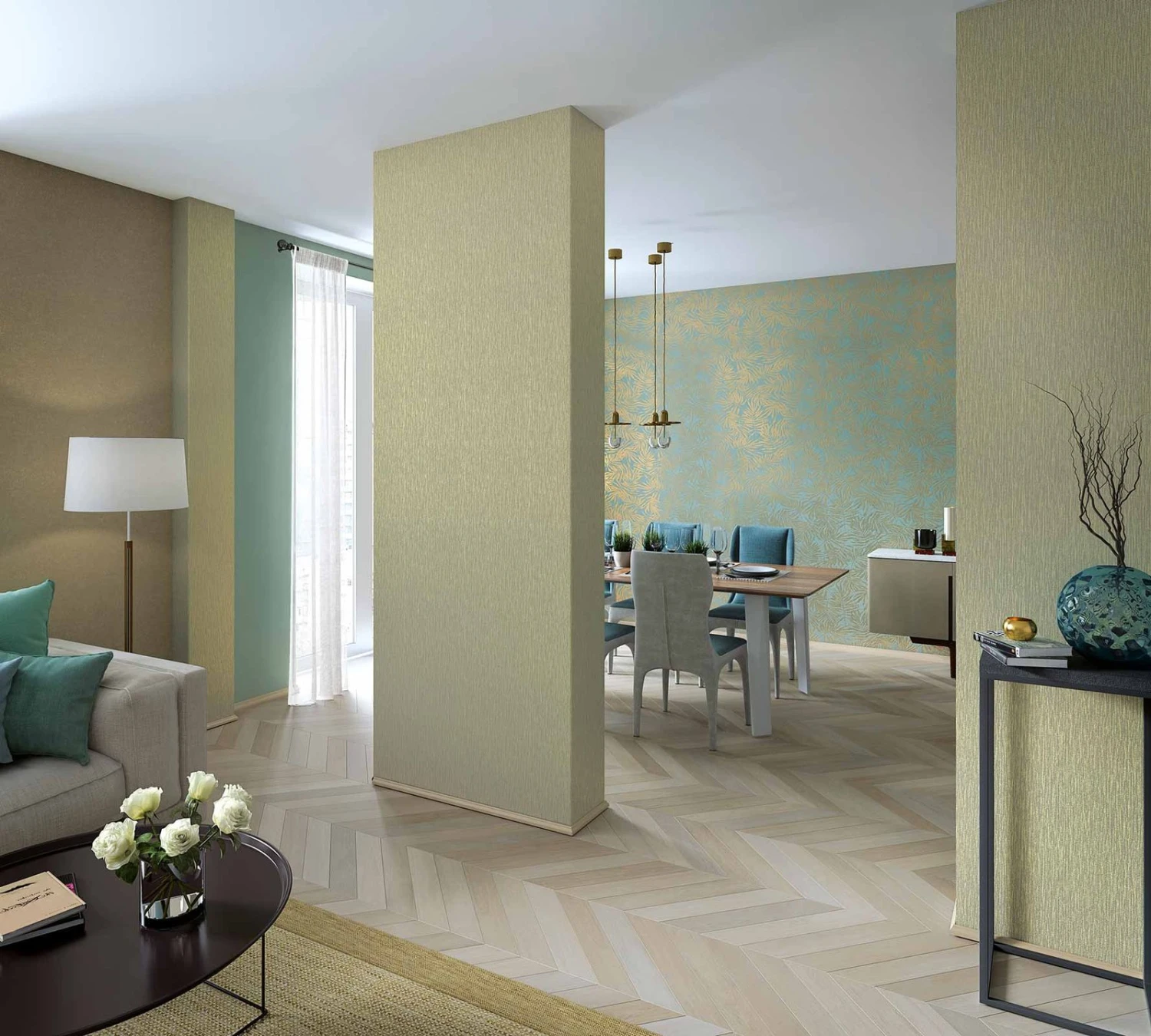 Tapete Vlies Blätter Blau Grün Metallic 31319 3 Tapete Vlies Blätter Blau Grün Metallic 31319 – Bild 3