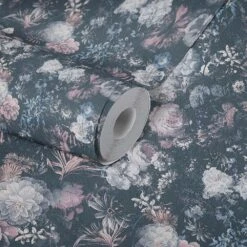 Tapete Vlies Blüten Blumen Floral Schwarz Blau 38095-3