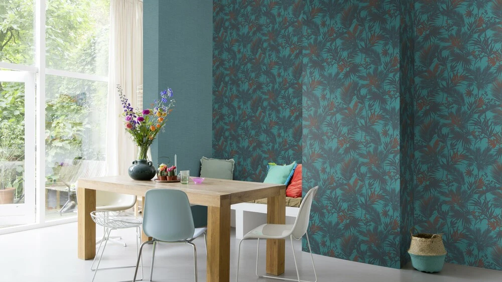 Tapete Vlies Dschungel Blätter Türkis-blau Rasch 704143 5 Tapete Vlies Dschungel Blätter Türkis-blau Rasch 704143 – Bild 5
