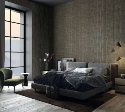 Tapete Vlies Fliesen Holz Kacheln Schwarz Gold 85743