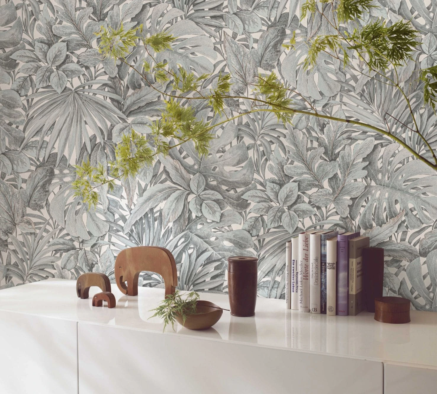 Tapete Vlies Floral Blätter Dschungel Grau-blau 33306 1 Tapete Vlies Floral Blätter Dschungel Grau-blau 33306