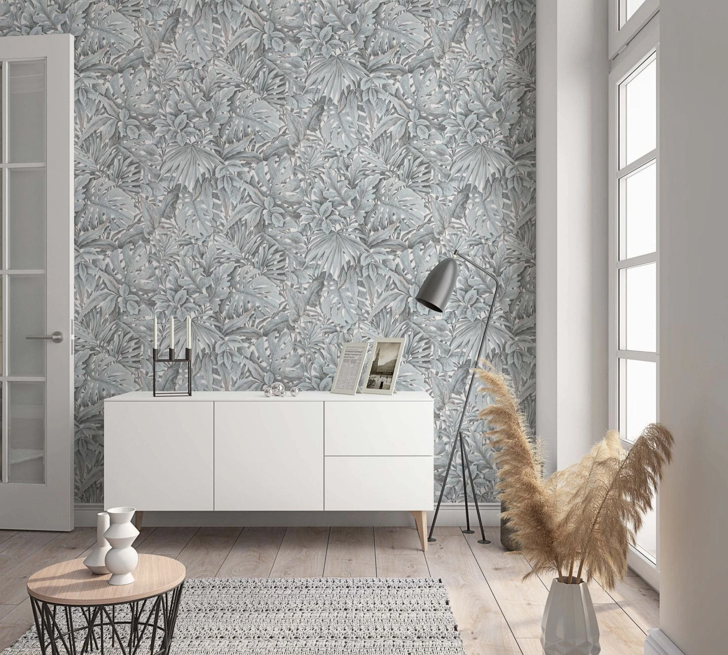 Tapete Vlies Floral Blätter Dschungel Grau-blau 33306 5 Tapete Vlies Floral Blätter Dschungel Grau-blau 33306 – Bild 5