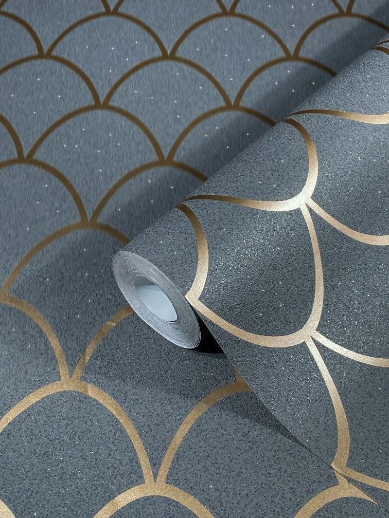 Tapete Vlies Geometrie Bögen Glitzer Anthrazit 32721 3 Tapete Vlies Geometrie Bögen Glitzer Anthrazit 32721 – Bild 3
