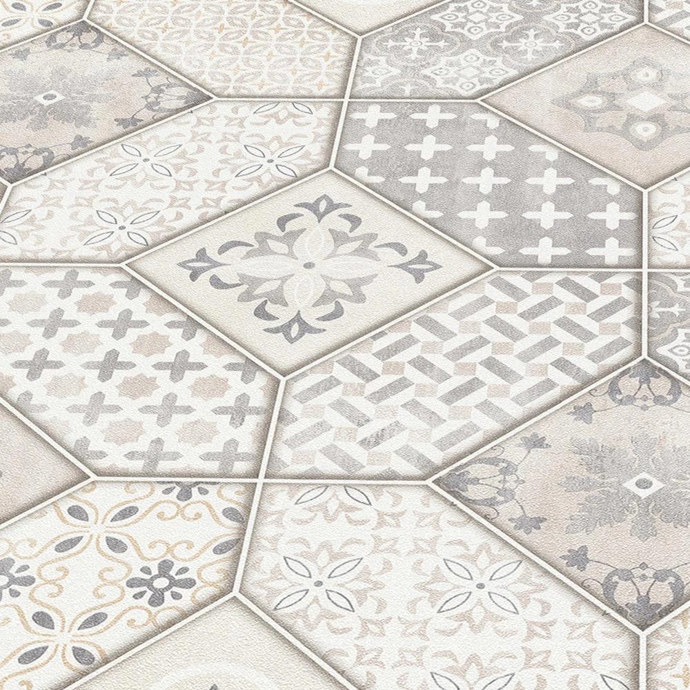 Tapete Vlies Kacheln Orient Beige Grau Erismann 6315-02 4 Tapete Vlies Kacheln Orient Beige Grau Erismann 6315-02 – Bild 4