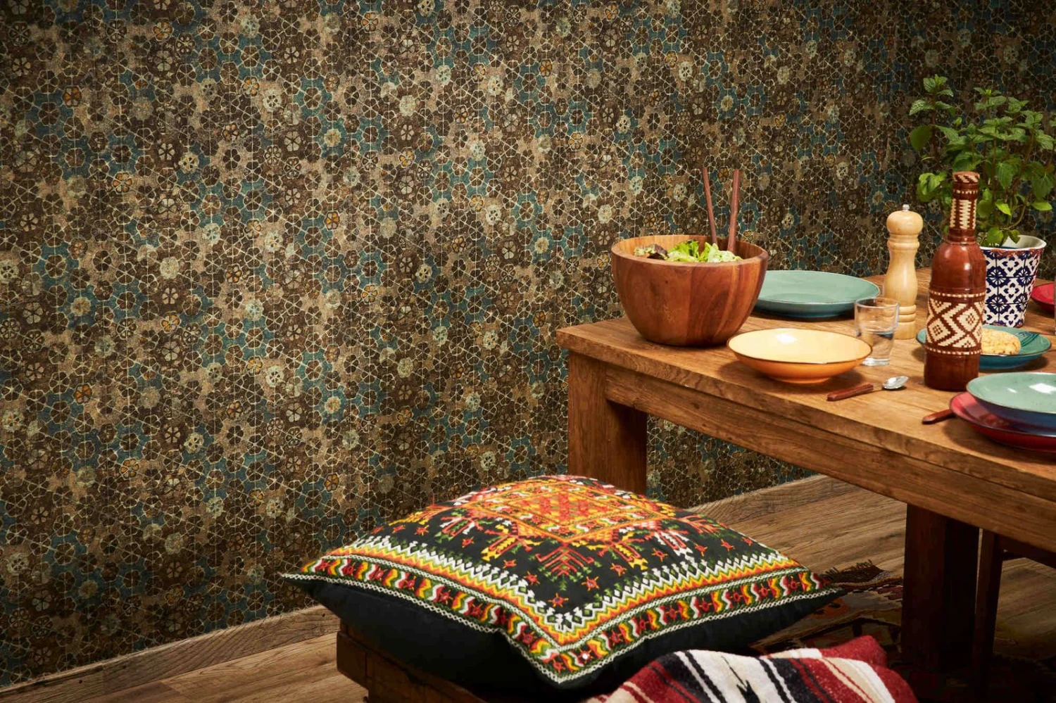 Tapete Vlies Kacheln Vintage Türkis Braun Beige 37391-1 4 Tapete Vlies Kacheln Vintage Türkis Braun Beige 37391-1 – Bild 4