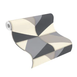 Tapete Vlies Rasch Leder-Kacheln Grau Weiß 419207