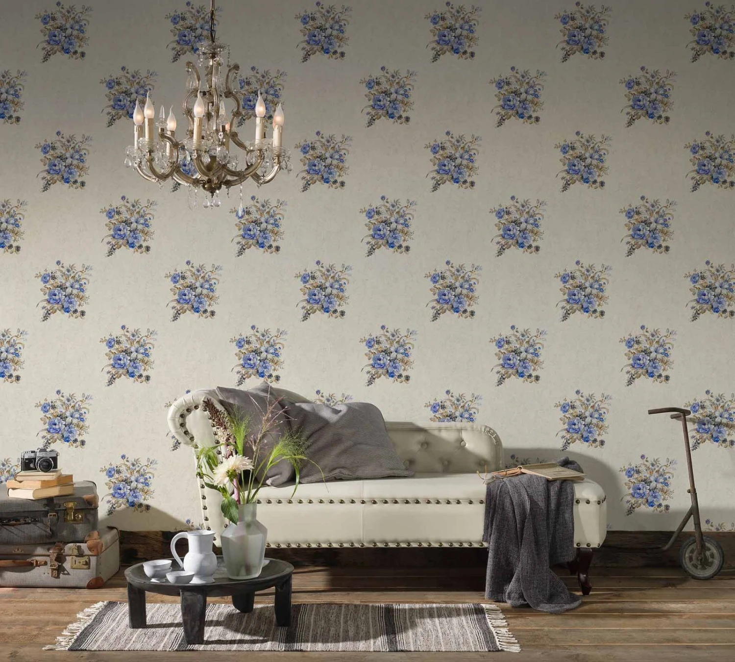 A.S. Creation Tapete Vlies Blumenstrauß Creme Braun Blau 37225-2 4 A.S. Creation Tapete Vlies Blumenstrauß Creme Braun Blau 37225-2 – Bild 4