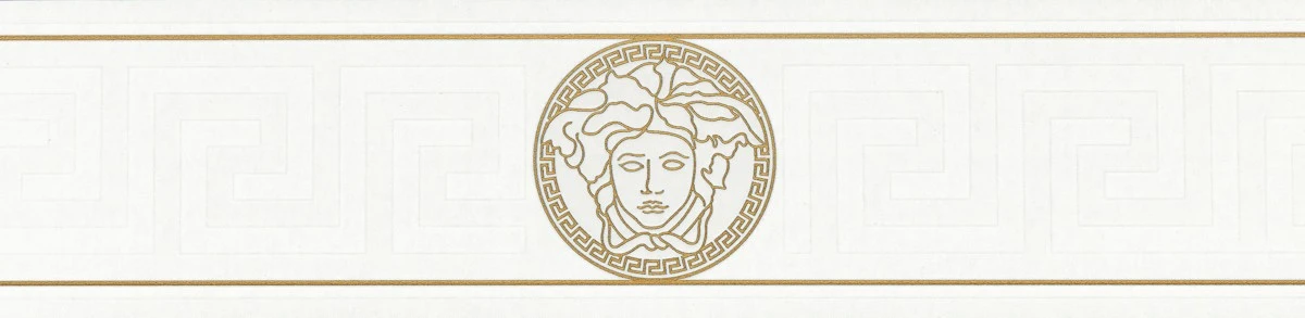 Versace Home Bordüre Medusa Weiß Gold Glanz 93522-3 1 Versace Home Bordüre Medusa Weiß Gold Glanz 93522-3