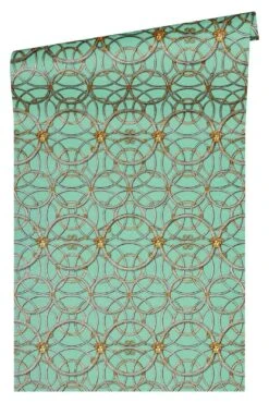 Versace Home Tapete Medusa Grün Silber Metallic 370497 -A.S. Creation Verkaufsgeschäft Versace Home IV Vinyltapete Medusa Ringe gruen silber Metallic 370497 63200271 2