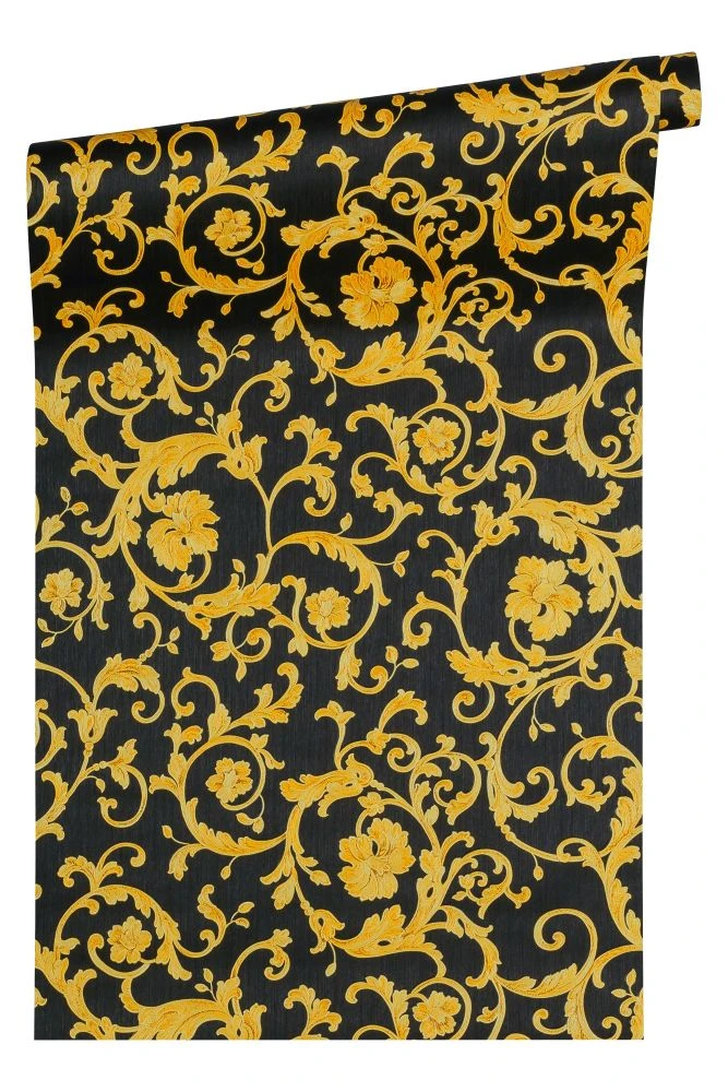 Versace Home Tapete Floral Schwarz Gelb-gold Glitzer 34326-2 2 Versace Home Tapete Floral Schwarz Gelb-gold Glitzer 34326-2 – Bild 2