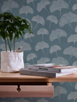 A.S. Creation Vliestapete Blätter Ginkgo Struktur Blau Weiß 38966-2